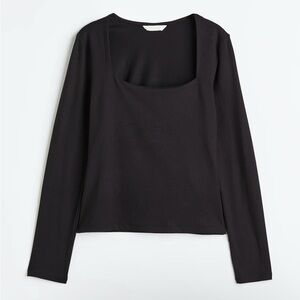 Black Long Sleeve Square Neck Top